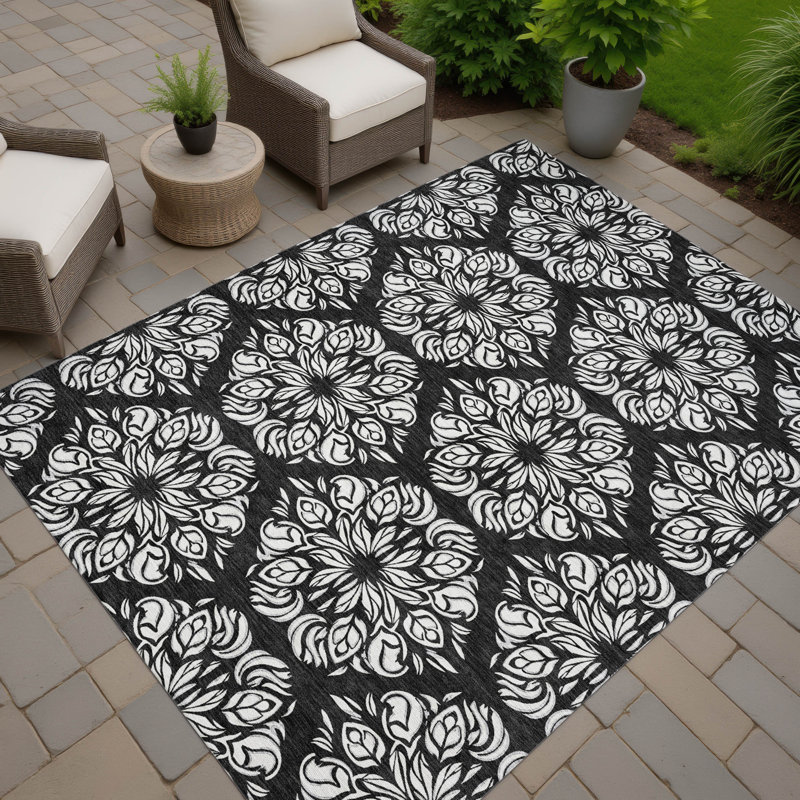 Machine Washable Indoor/Outdoor Chantille ACN2456 Damask Rug, 3' x 5', Black