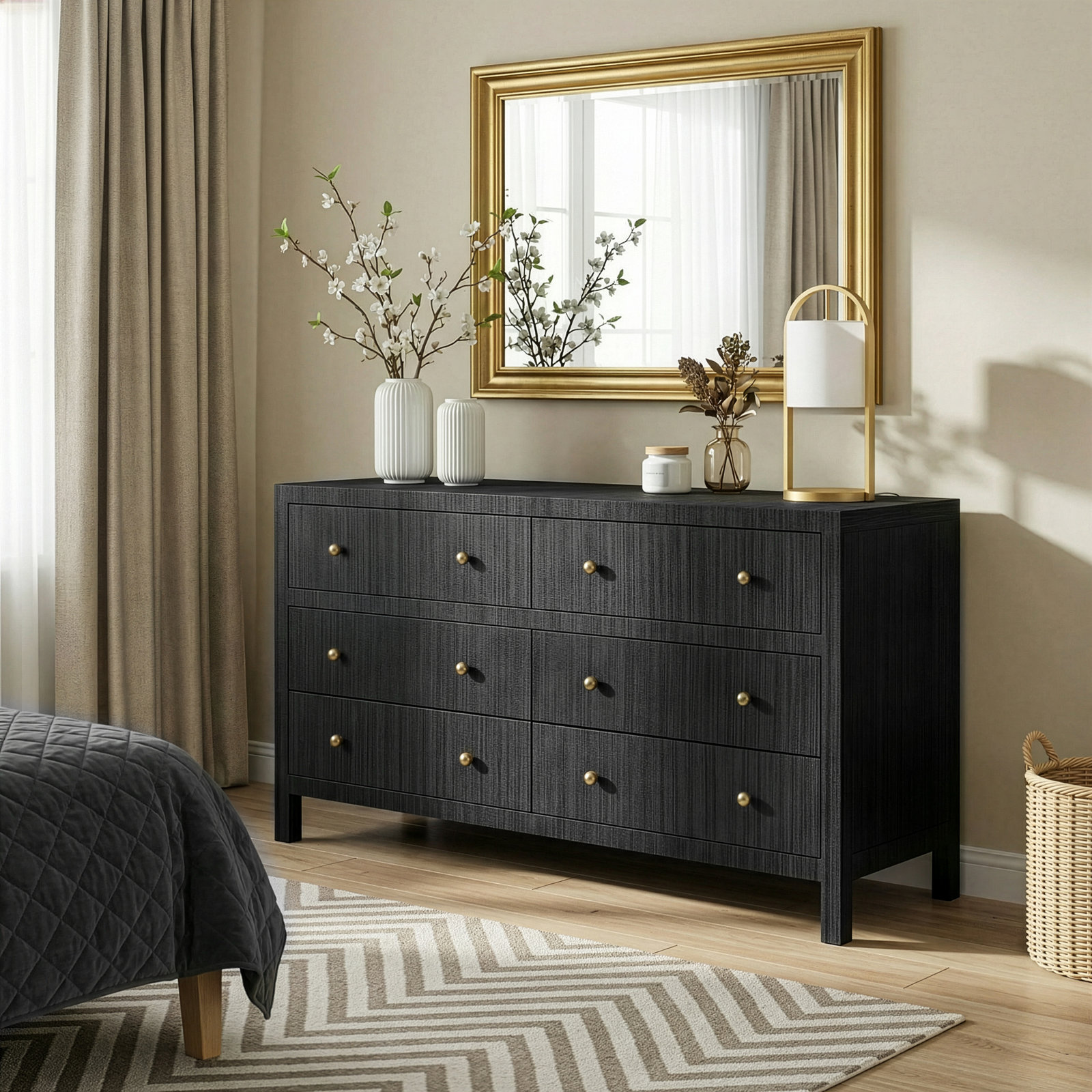 Celine 60" Acacia Double Dresser, Charcoal