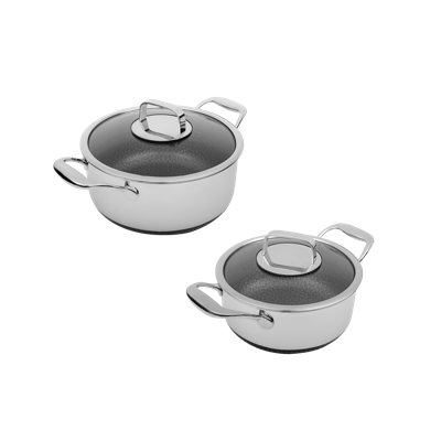 Batterie de cuisine en acier inoxydable hybride 4 pièces avec couvercles en verre trempé Livwell DiamondClad - sans PFOA, va au lave-vaisselle, va au four