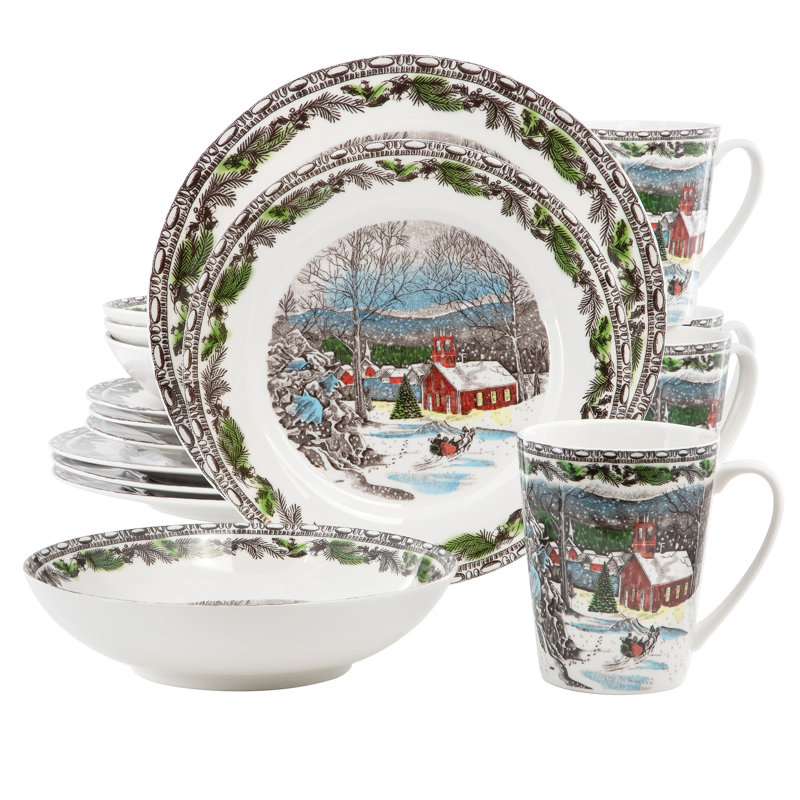 16 Piece Porcelain Holiday Dinnerware Set