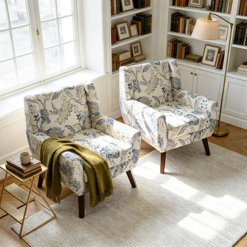 Fauteuil Jaqueze, Mélange de lin crème bleu