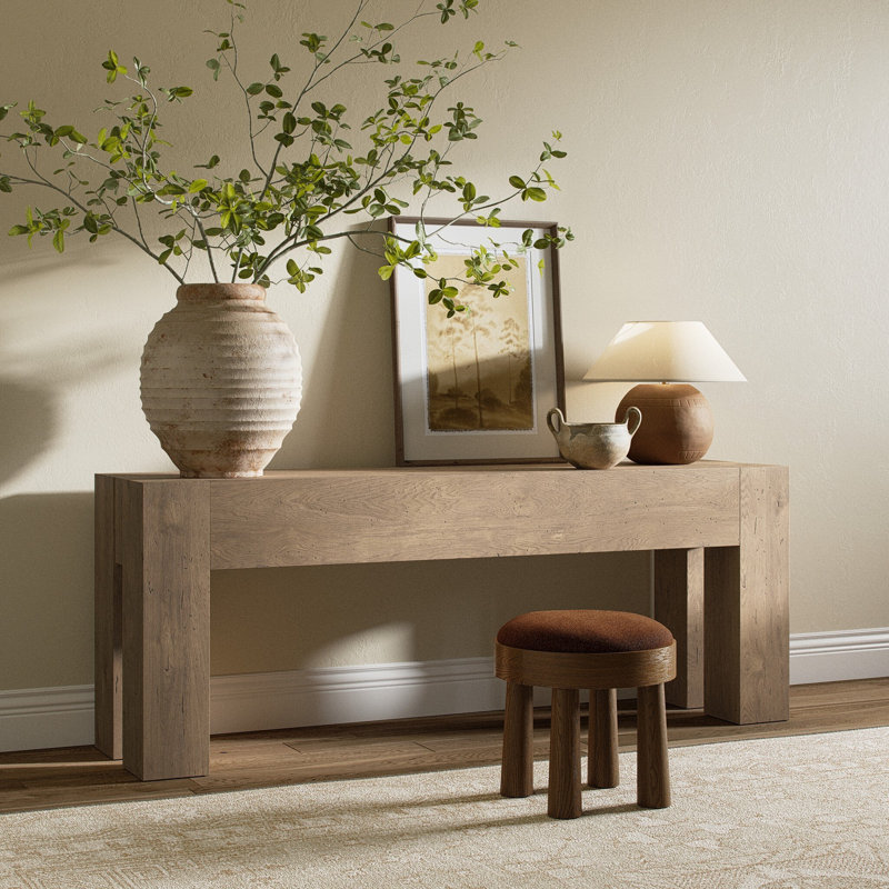 Lockney Console Table, Whitewash Rustic Wormwood Oak, 33" H x 86" W x 20.25" D