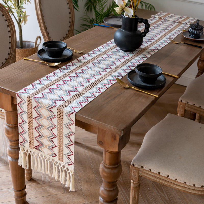 Chemin de table rustique avec pompons, mélange de lin de coton, lavable, parfait pour les mariages, les anniversaires et les décorations de maison