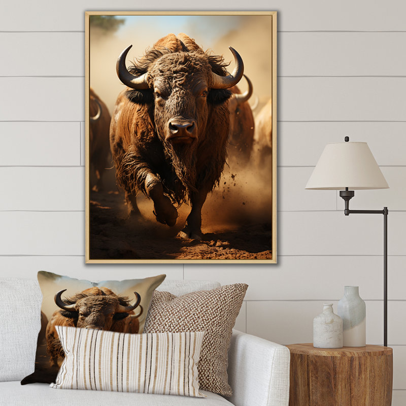 Kembre Native Art Buffalo Thunder - impression, H 20 po x l 12 po x P 1 po, Cadre naturel flottant