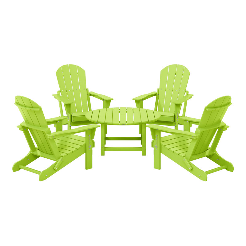 Ensemble de conversation d'extérieur 5 pièces Adirondack avec table basse ronde, Limette