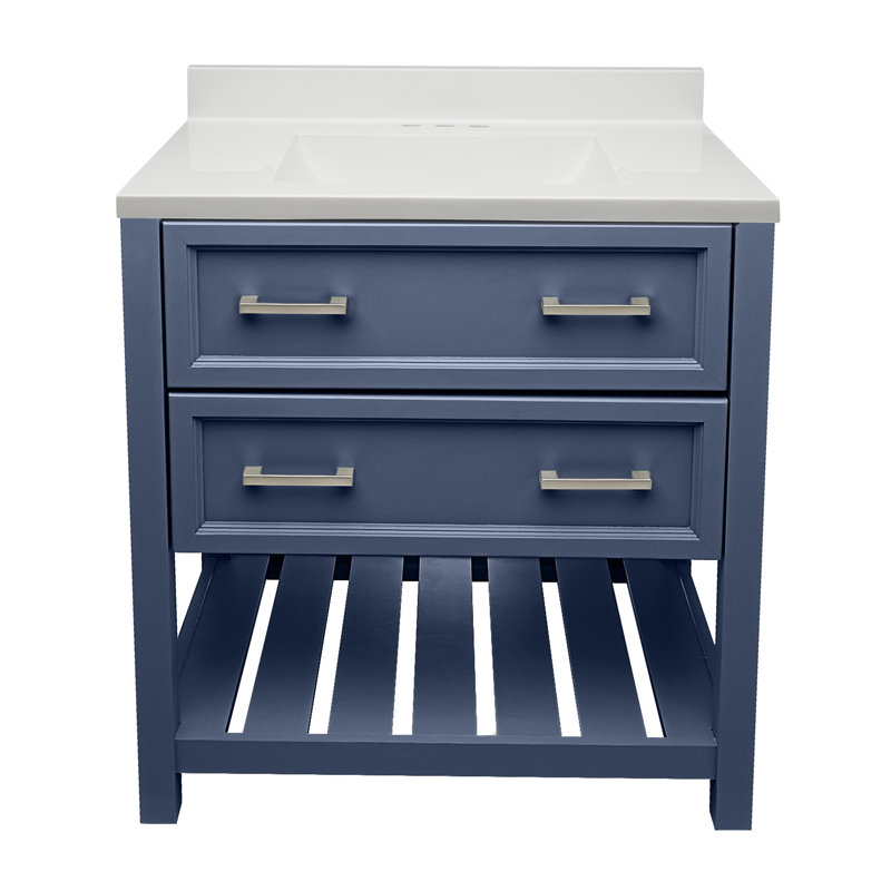 31 " W Freestanding Standard Free Standing 1 Single Vanity Bathroom Vanity With Engineered Quartz Top, White/Backsplash