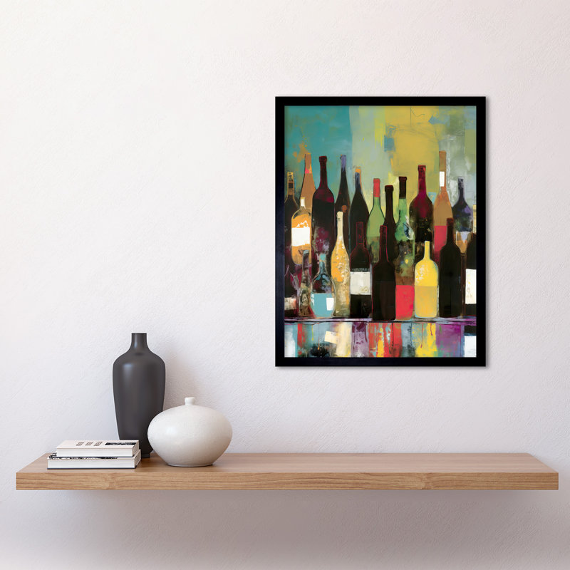 Quito Rose White And Red Glass Wine Bottles On Shelf - Single Picture Frame Print