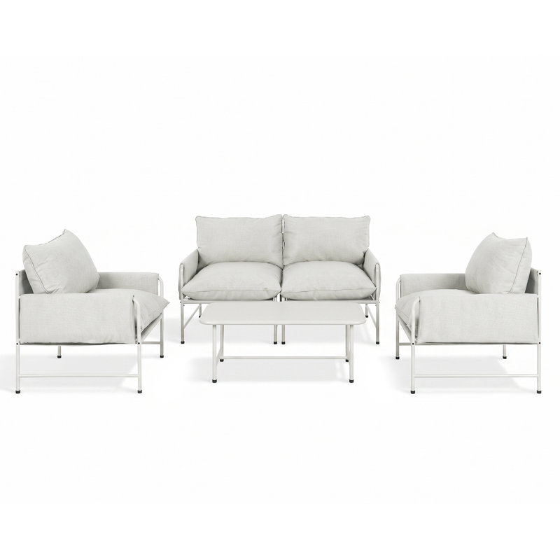 Ensemble de sièges d'extérieur pour 4 personnes Cloud - Coussins épais et coussins d'accoudoir amovibles, Blanc