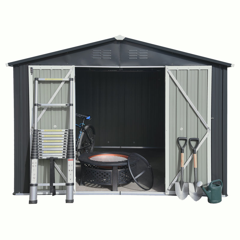 Remise de rangement en métal l 9 pi x P 10 pi, Gris foncé / Blanc