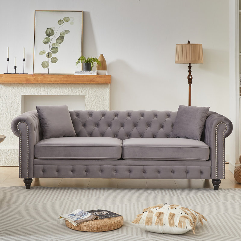Canapé Chesterfield 85,5 po, Gris