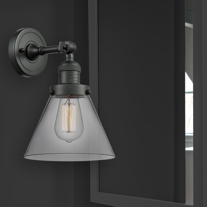 Cone 2 Light Tiltable Bath Vanity Light, 6 Watt Vinage LED Bulb, Clear, Matte Black