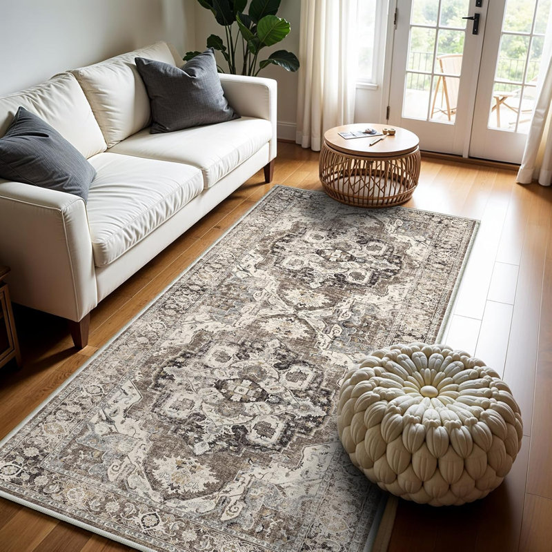 Wide Hallway Rug: Vintage Washable Soft for Living Room Bedroom Water Resistant Carpet with Non-Slip Backing for Entry Kitchen Dining Room Thin Bathroom Floor Mat(Brick)
