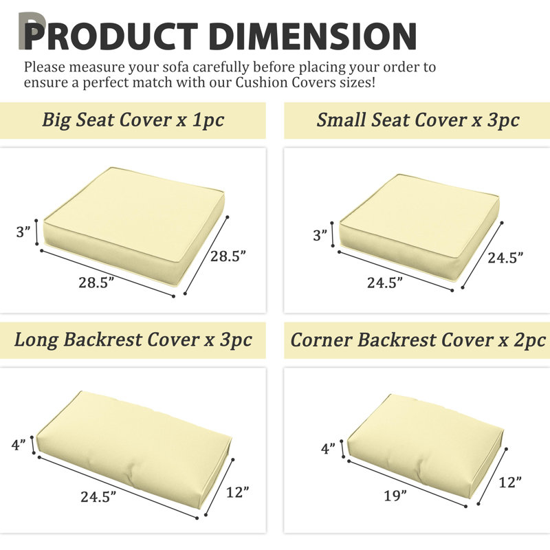 Ensemble de housse de coussin d'extérieur 9 pièces pour coussins d'extérieur et housses de patio 3 "Cartert, Jaune clair