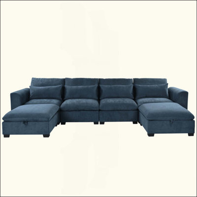 U-Shaped Freely Transformable Modular Corner Sofa With Two Ottomans, Suitable For Living Rooms, Studies, Home Theaters, And More