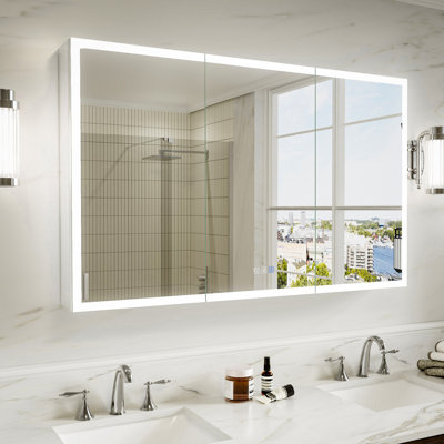 30" H Recessed & Surface Mount LED Lighted Bathroom Medicine Cabinet with Mirror, Defogger, Dimmer, and Adjustable Glass Shelves