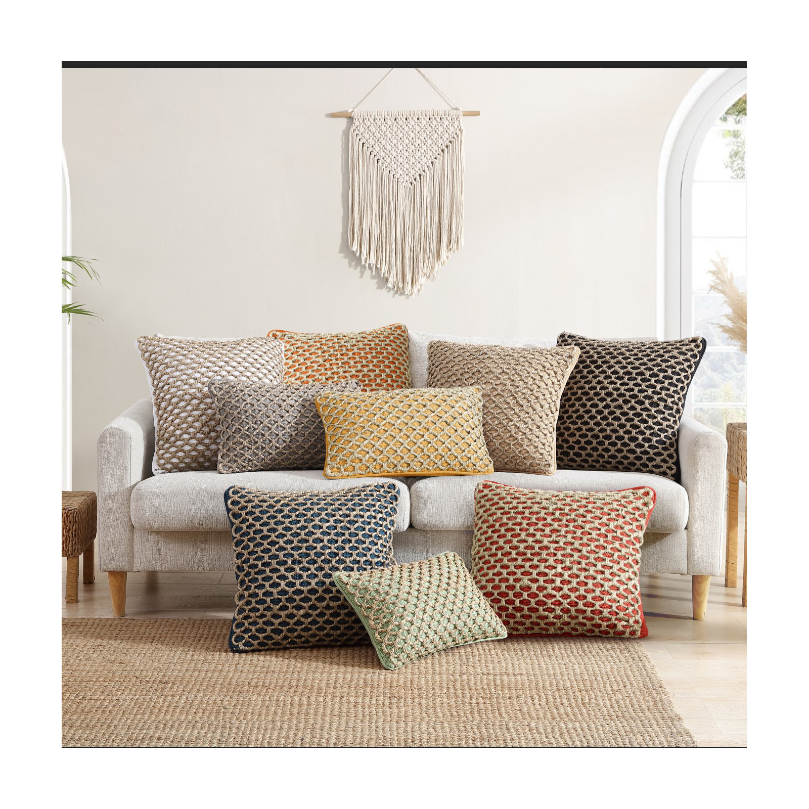 Ablo Textured Cotton Throw Pillow, Rectangular 12"H x 20"W, Orange/Natural