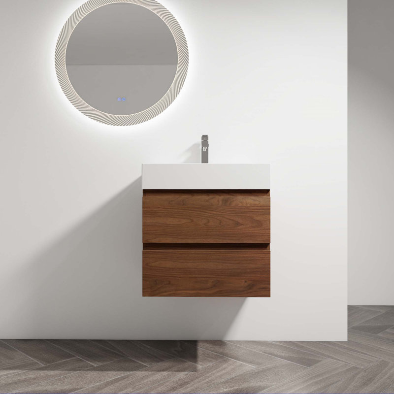 Meuble-lavabo mural avec lavabo en résine, Brun, 24"
