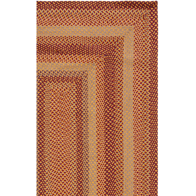 Tapis géométrique tressé à plat en coton et autres en jaune et rouge, Carré 6 pi