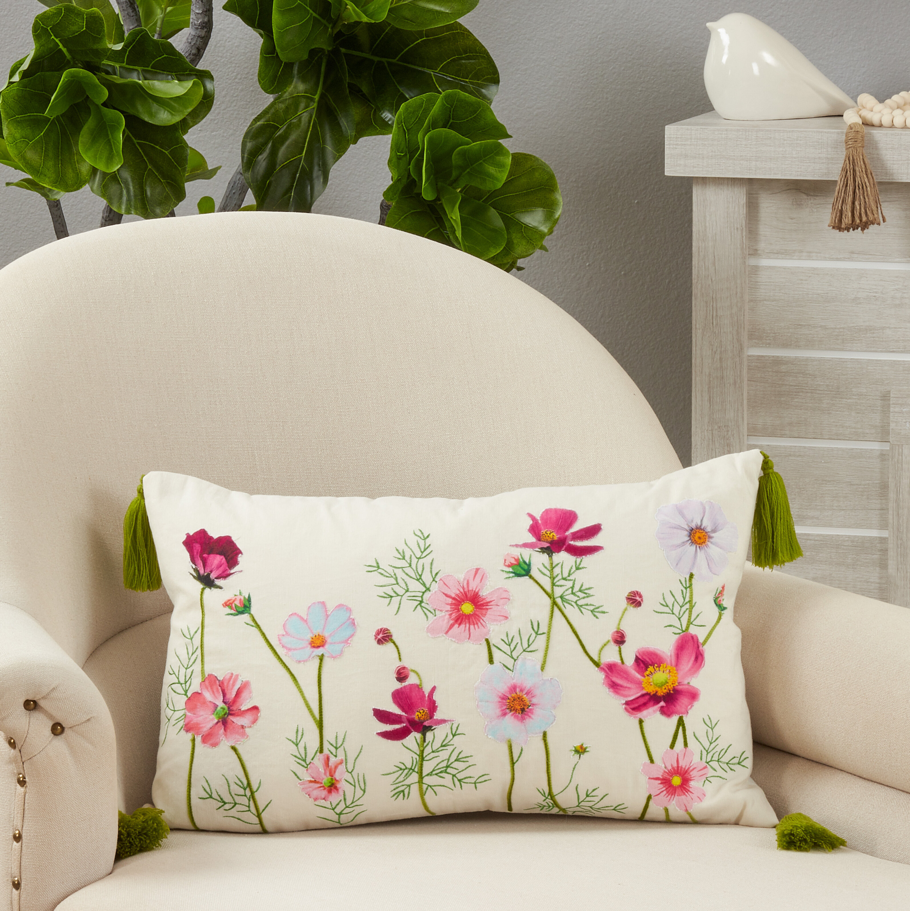 Saro Maya Floral Cotton Throw Pillow | Wayfair