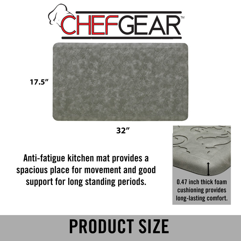 Gray Embossed Faux Leather Anti-Fatigue Kitchen Mat 17.5" x 32"