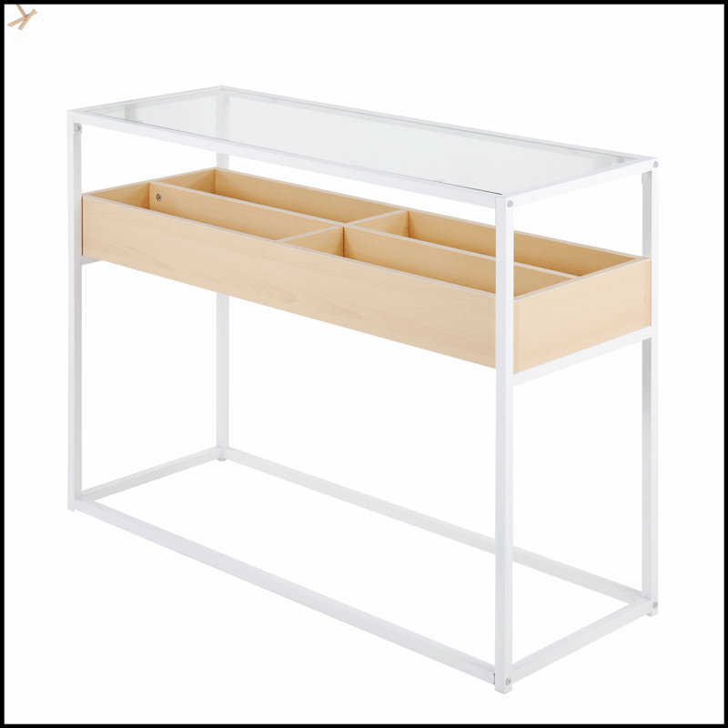 43.25'' Glass Top Console Table, Natural/White