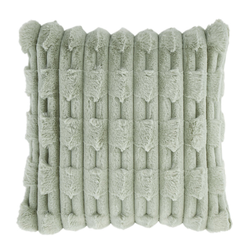 Carved Faux Fur Cushion Cover, Sage Green, Polyester