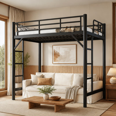 Twin XL Loft Bed with Ladders, Metal Loft Bed Twin XL for Adults, Teens, Kids, Ample Under-bed Spaces and No Box Spring Needed, Black