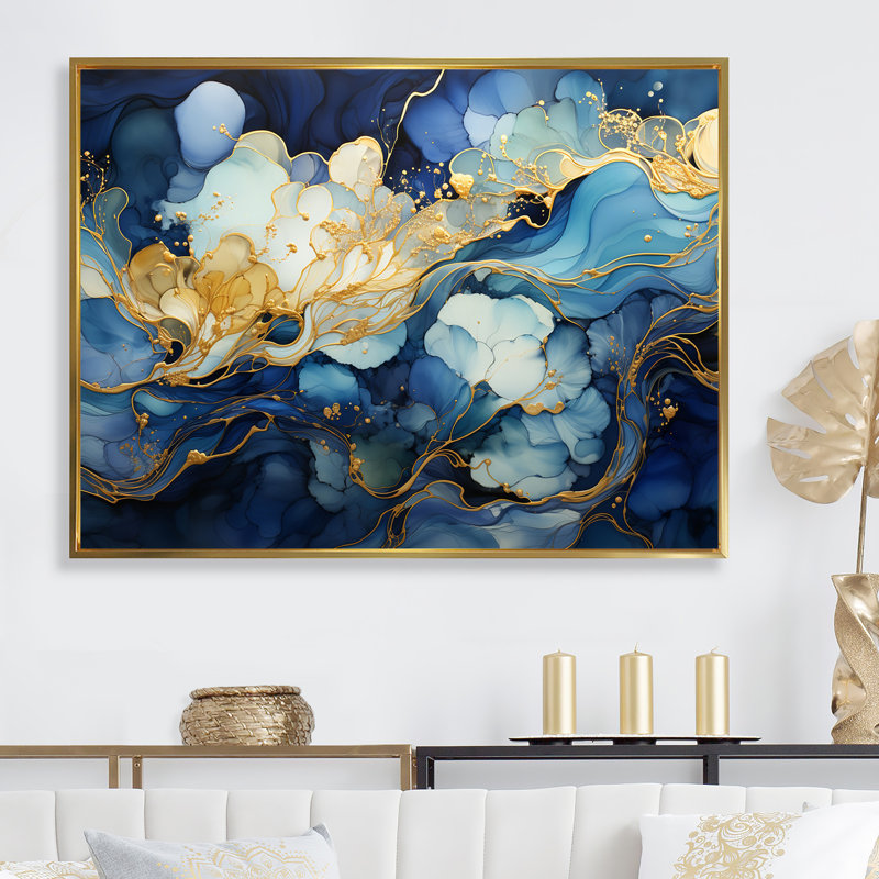 «Celestial Blue and White Sky», impression sur toile, Cadre flottant doré, H 16 po x l 32 po x P 1 po