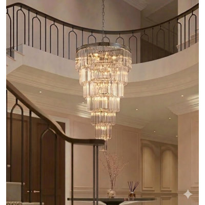 34-Light 7-Tier Chrome Chandelier With Clear Crystals