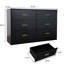 Commode noire 6 chambres. Vaste espace de rangement pour la chambre à coucher. Fabrication en bois d'ingénierie. Finition brillante. L 15,13 po x H 29,47 po x P 46,8 po. Solution facile à assembler. Bois. Surface. Instructions d'assemblage incluses