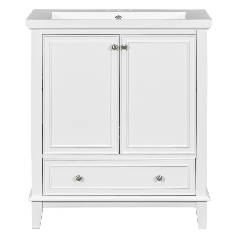 Meuble-lavabo simple 30 po avec comptoir en céramique, Blanc
