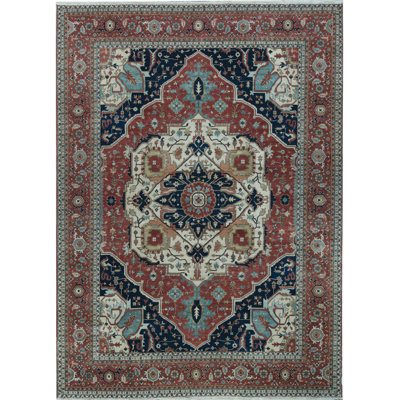 Wool Oriental Area Rug in Rust/Blue/Beige