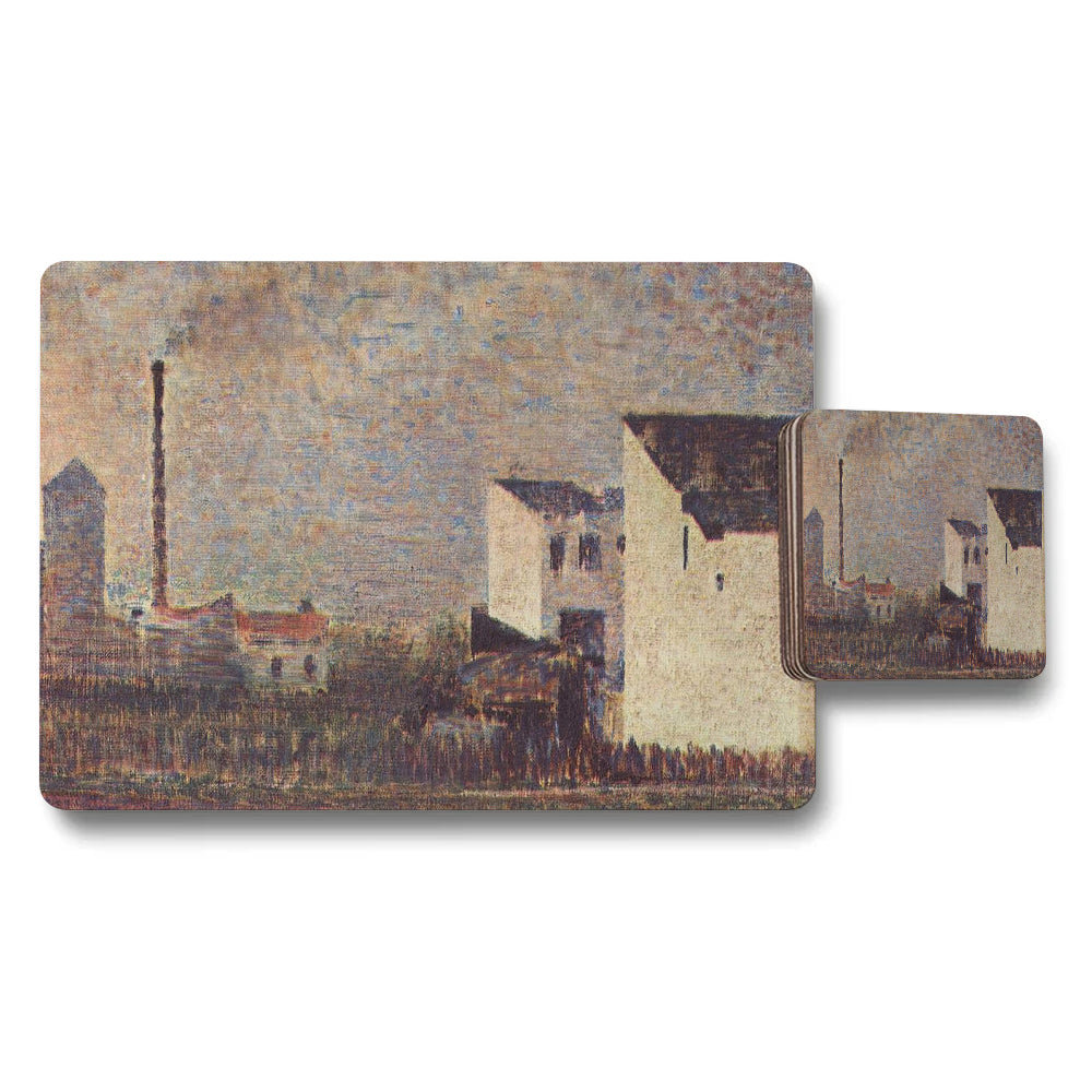 Vintage Townscape Placemats and Coasters Set With Rustic Artwork