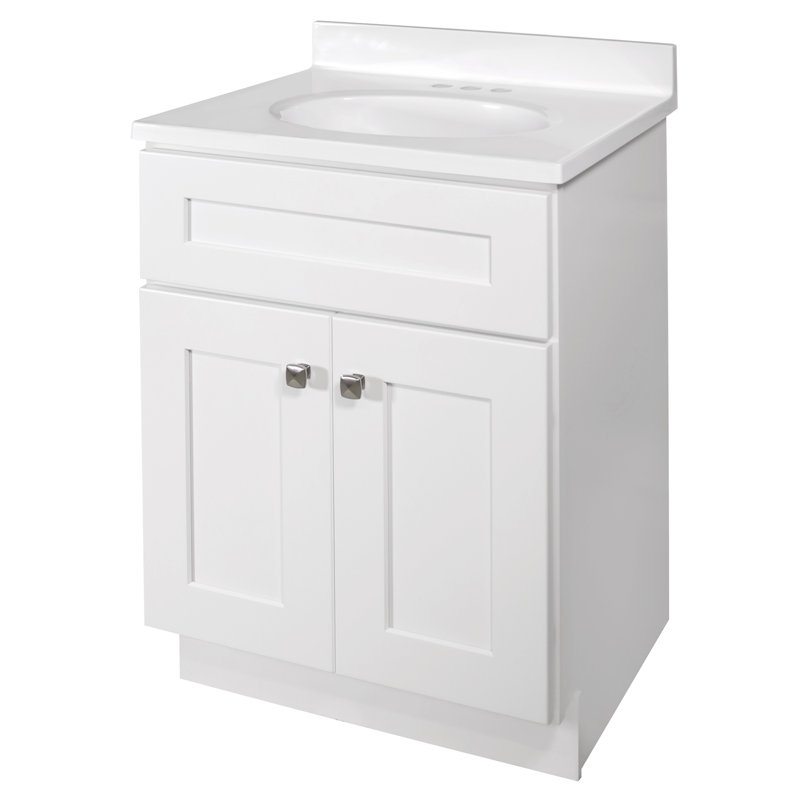 Meuble-lavabo de 25 po avec plateau Brookings, entièrement assemblé, Blanc, Blanc uni