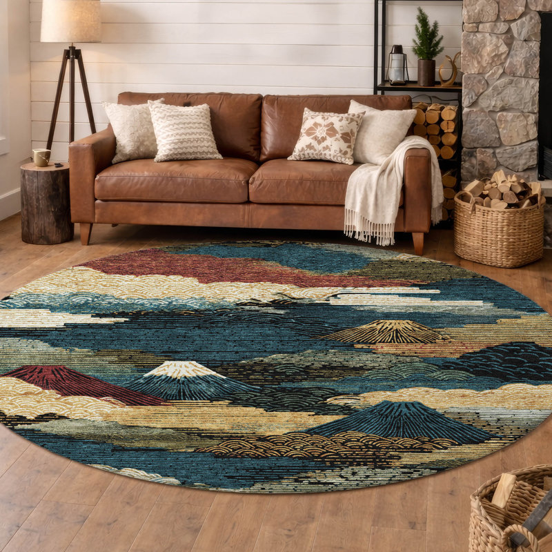 Machine Washable Indoor/Outdoor Chantille ACN2660 Lodge Rug, 8' Round, Black