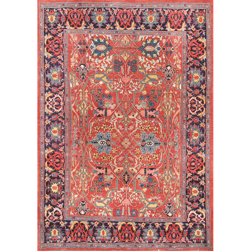 Hand-Knotted Red Wool Rectangular Area Rug 5'6" x 7'6"