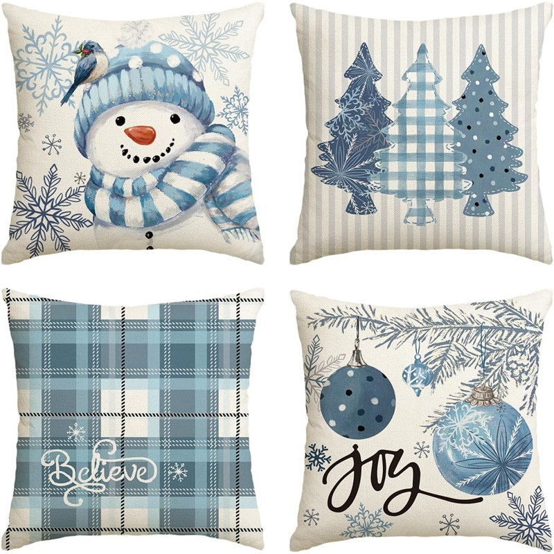 Housses de coussin de Noël, 18 x 18 pouces, arbre de Noël, vacances d'hiver, housse de coussin à carreaux Buffalo pour canapé, ensemble de 4