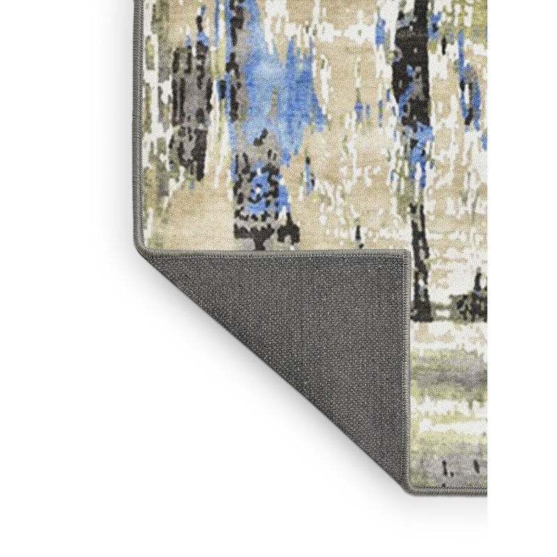 Tapis abstrait bleu / vert / beige, Rectangle 8 pi x 10 pi