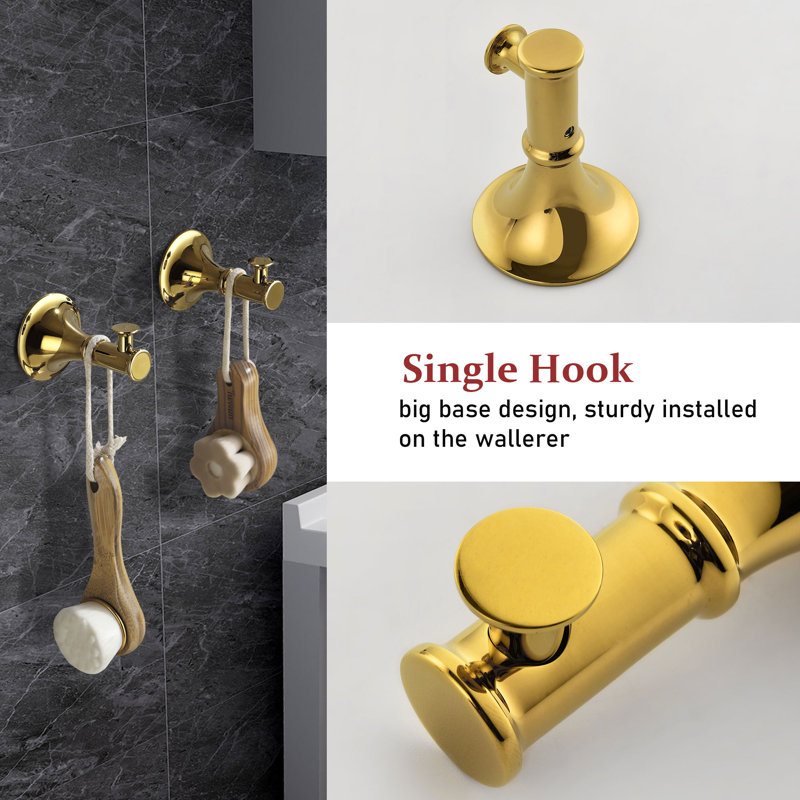 6 - Piece Bathroom Hardware Set, Brushed Gold, 3" H x 22" W x 3" D
