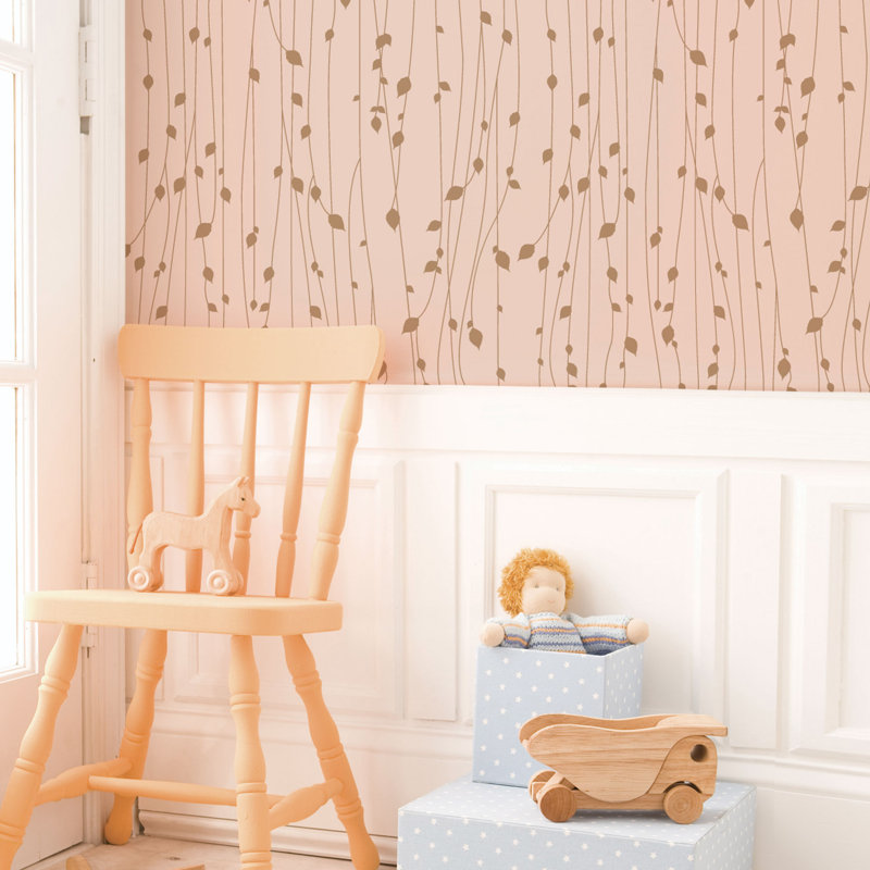 Panneau de papier peint à motif de feuilles Ulrey, L 2 pi x H 18 pi, Rose