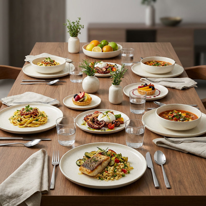 Service de table en porcelaine crème Artisanal Speckled (service de 18 pièces pour 6 personnes)