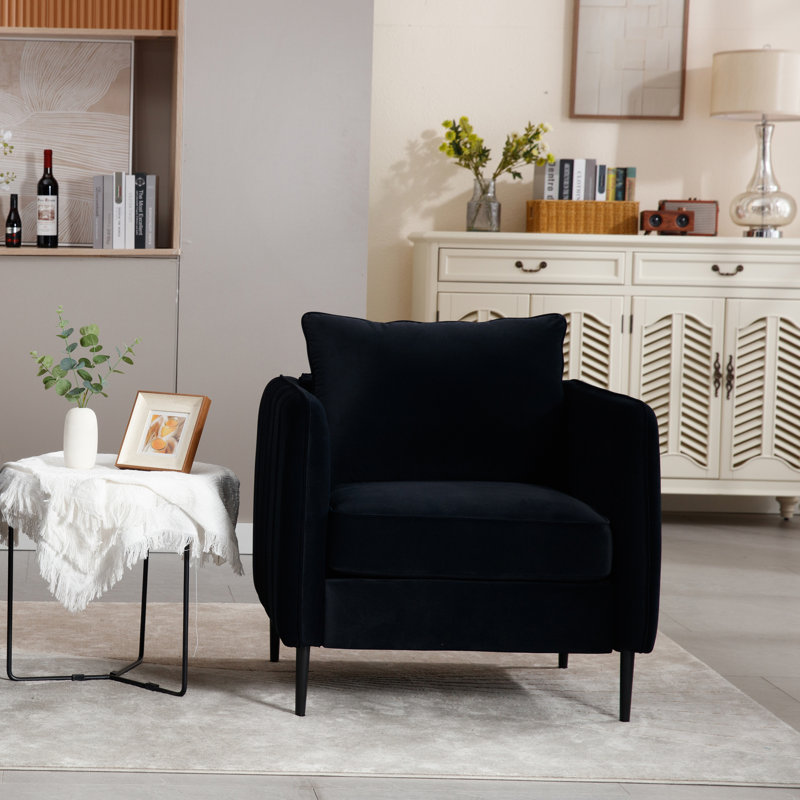 Modern, Single, Accent Chair, Black Velvet, Plump Pillow, Non - Slip Pads, Bedroom, Comfortable, Good Structure Mid-century Metal Legs, Living Room, Office Reading, Soft, , Easy To Install