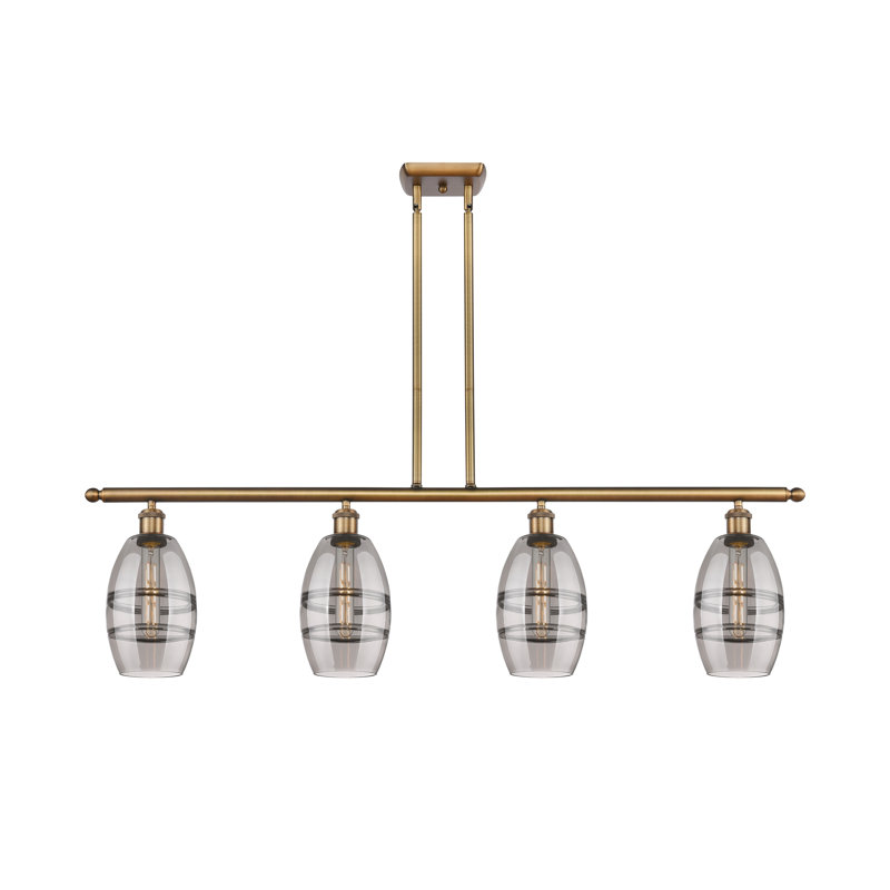 Luminaire suspendu rond / ovale pour îlot de cuisine à 4 lumières Dundrod, Bleu princesse, Laiton brossé