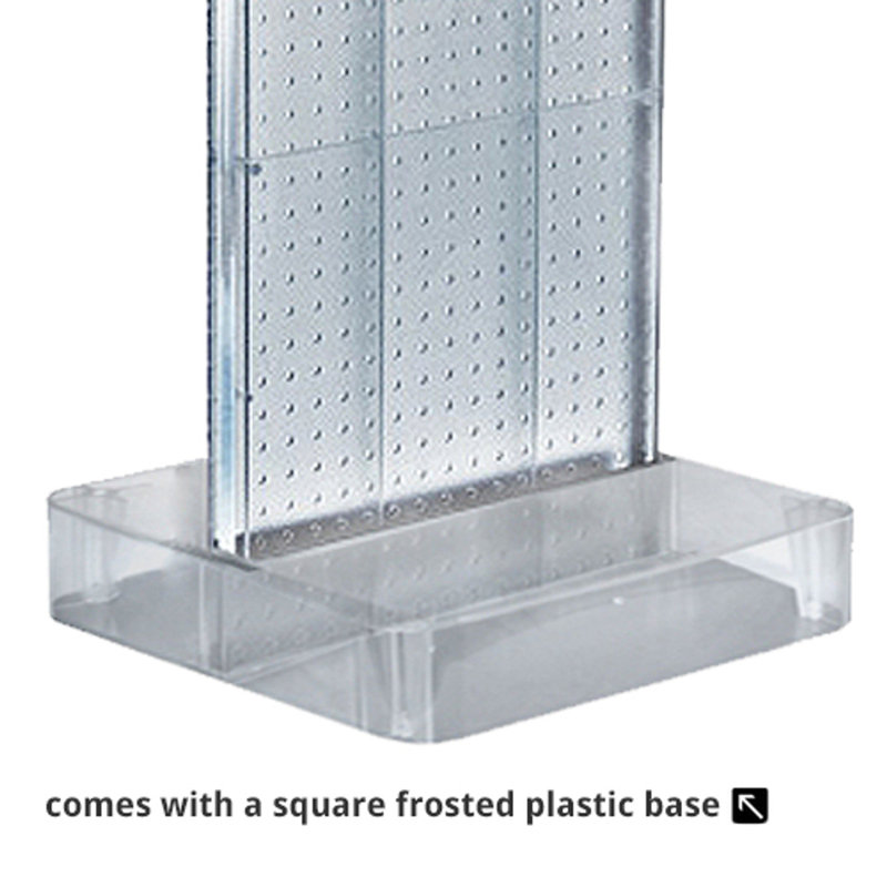 Black Two-Sided Pegboard Floor Display with Clear Studio Base