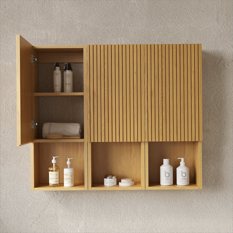 MITCH 41" Bathroom Wall Mounted Cabinet, Composed of 3 Cabinets with Doors and Open Compartments, Can be Used in Combination or Individually, Suitable for Bathroom, etc., Corolla Oak Woodgrain Color