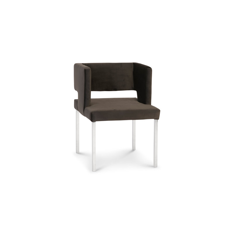 Modern Black Velvet Upholstered Arm Chair with Silver Metal Legs