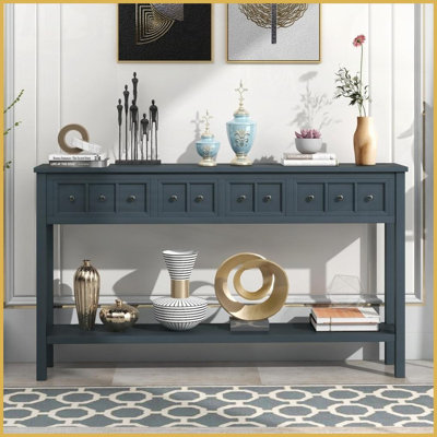Table basse rustique marine en bois massif - 60 po de long, peu encombrante avec 2 tiroirs Tablette inférieure