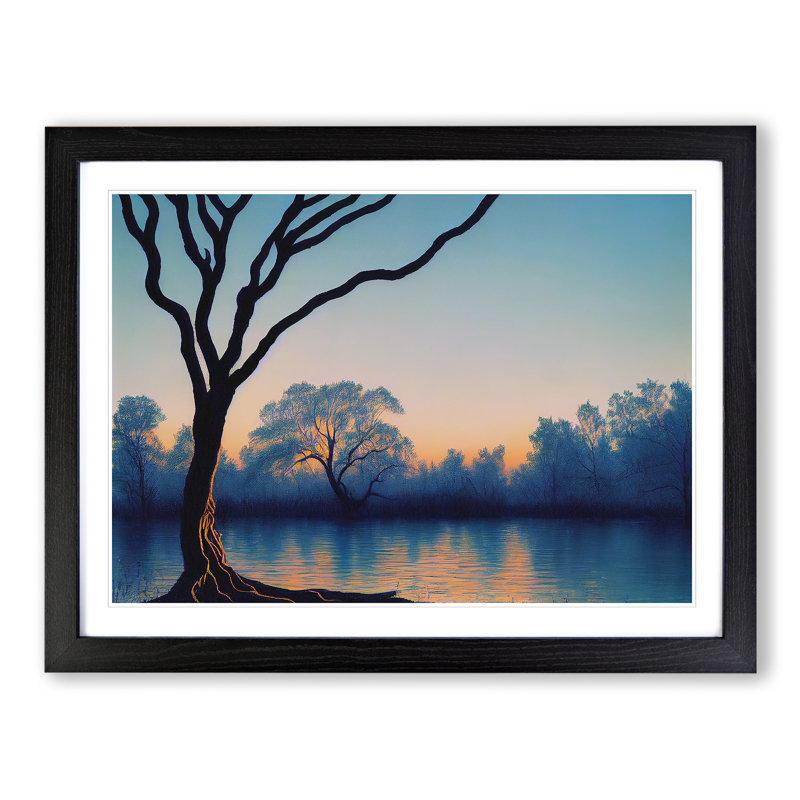 Trees By The Lake - Single Picture Frame Print, Black, 34cm H x 46cm W x 2cm D