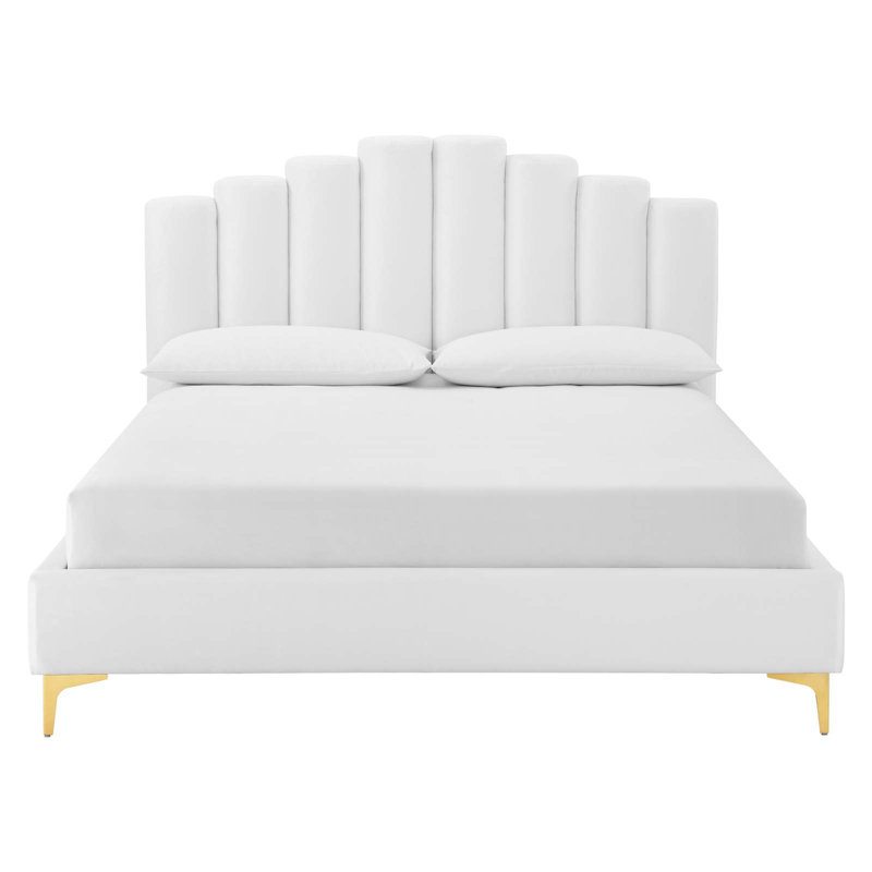 Grand lit plateforme en velours Olivia, Blanc