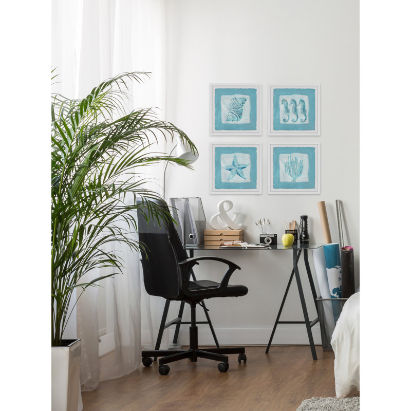 «Sea Life Blue II Quadritych», ensemble de 4 reproductions d'art encadrées, H 12 po x l 12 po x P 1,5 po